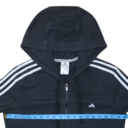 Adidas Women Black Full Zip Hoodie M 12-14 Hooded Sportswear