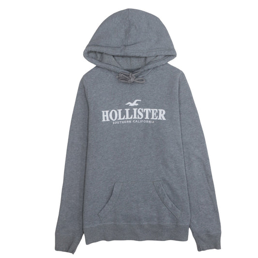 Hollister Women Grey Pullover Hoodie Medium Cotton Blend Logo