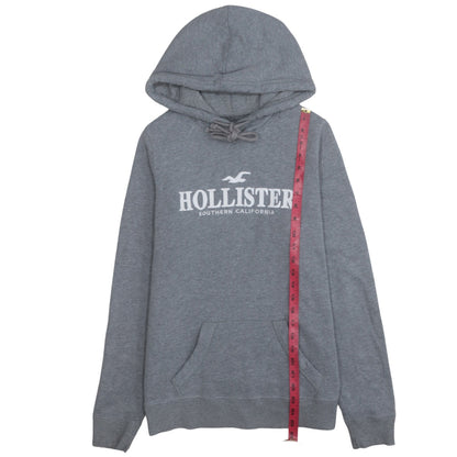 Hollister Women Grey Pullover Hoodie Medium Cotton Blend Logo