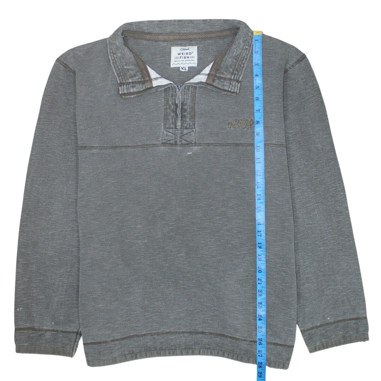 Weird Fish Men’s Grey XL Henley 1/4 Zip Cotton Sweatshirt