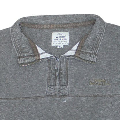 Weird Fish Men’s Grey XL Henley 1/4 Zip Cotton Sweatshirt
