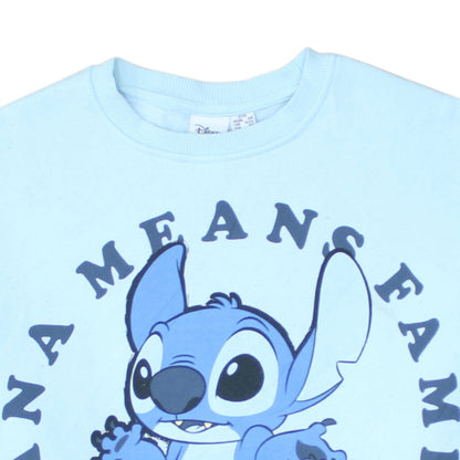 Disney Women Blue Stitch Sweatshirt 2XS Ohana Means Family Pullover