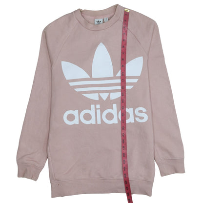 Adidas Womens Pink Crew Neck Pullover Sweatshirt UK 6 XS Logo Print