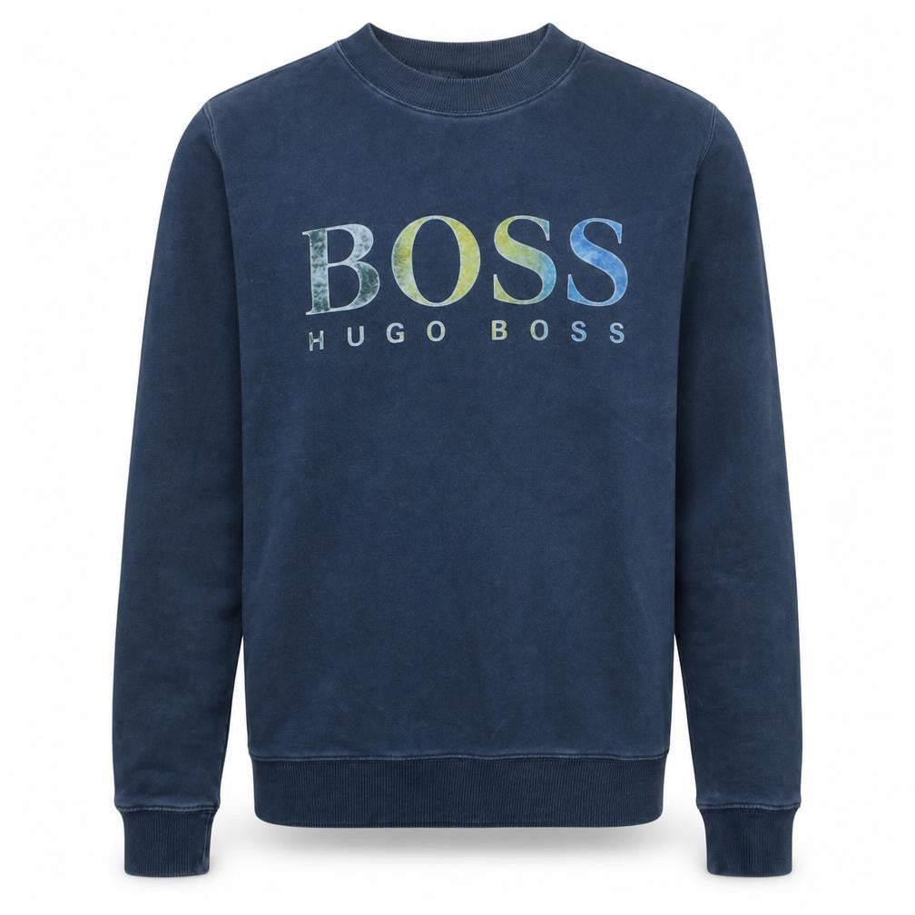 Hugo Boss Men's Blue Logo Crew Neck Cotton Sweatshirt Size M