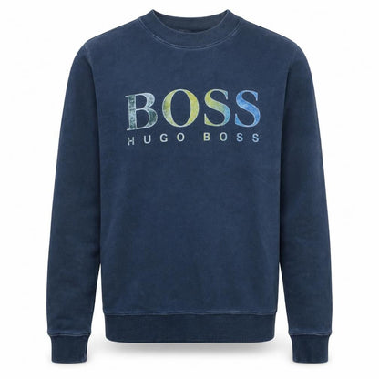 Hugo Boss Men's Blue Logo Crew Neck Cotton Sweatshirt Size M