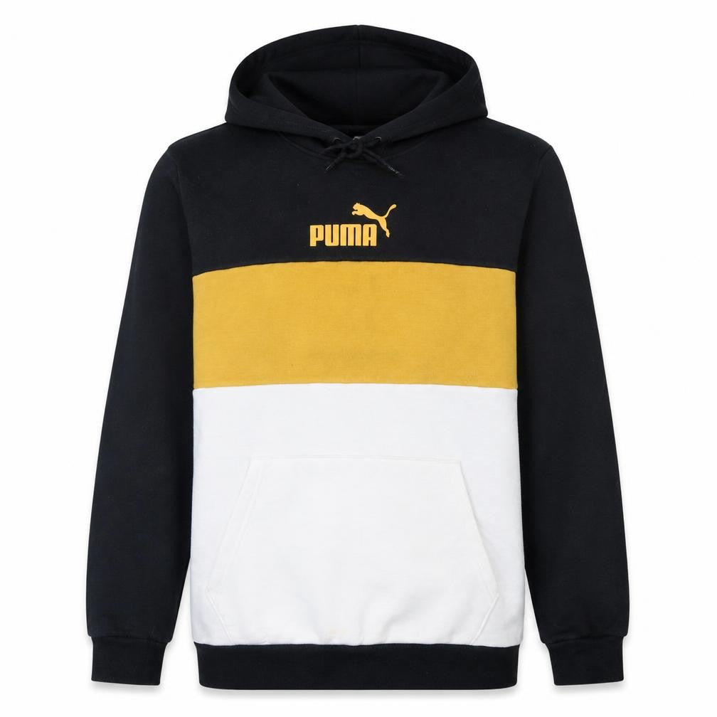 Puma Men’s Black Yellow White Colour Block Pullover Hoodie Small