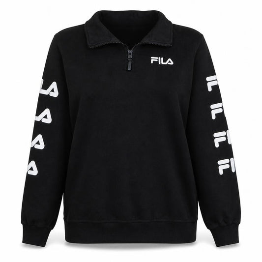 Front view of Fila Women Black XS Half Zip Sweatshirt Logo Embroidered Pullover