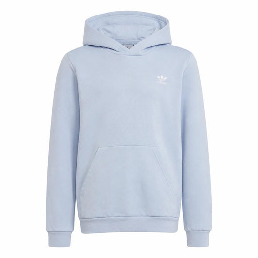 Front view of Adidas girls’ blue pullover hoodie, size 13-14, years logo sweatshirt