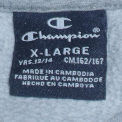 Champion Boys Grey Pullover Hoodie XL 13-14 Years Cotton Blend Logo Sweatshirt