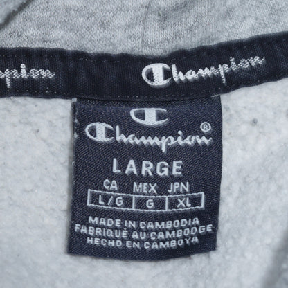 Champion Men Grey Pullover Hoodie L Regular Fleece Sports Logo