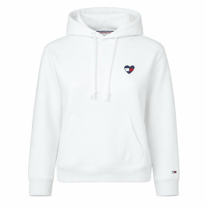 Tommy Jeans Women White Cotton Hooded Pullover Sweatshirt M