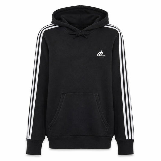 Front view of Adidas Men's Black Pullover Hoodie Small Fleece Lined Sport Style