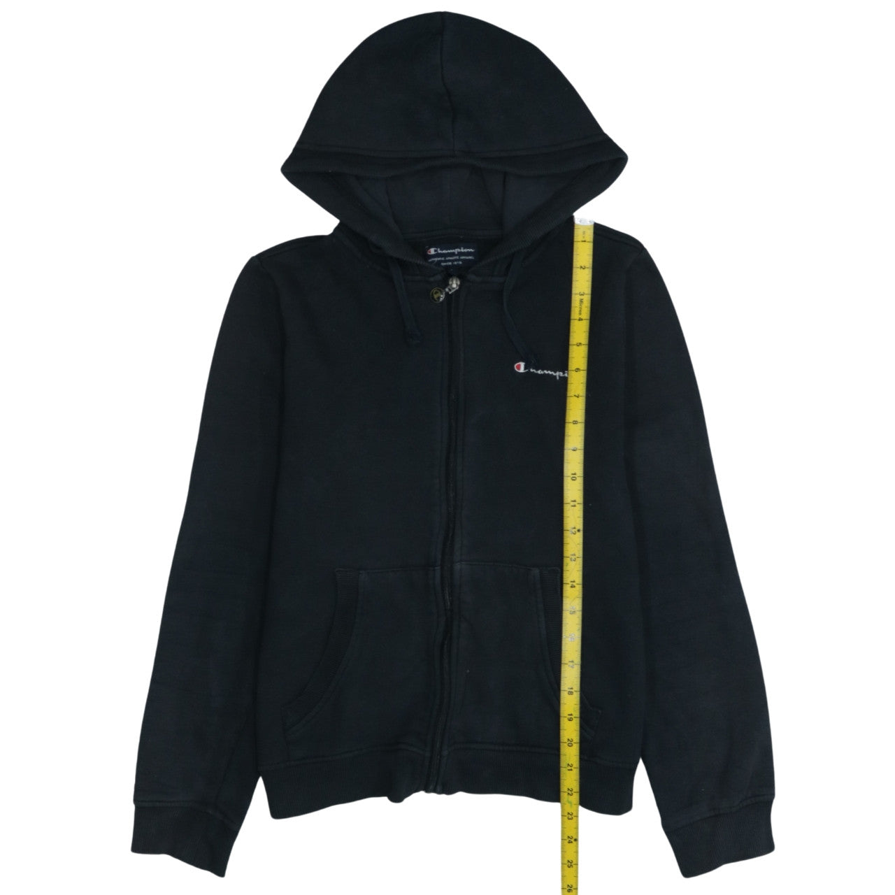 Champion Boys Black Full Zip Hoodie Size L Cotton Blend Drawstring
