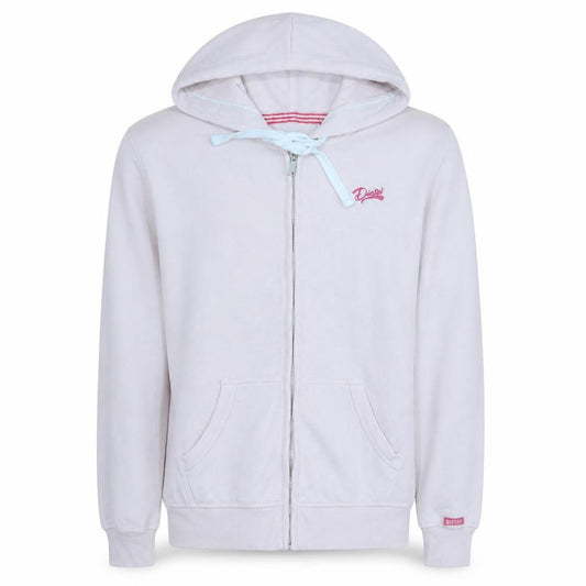 Front view of Diesel unisex white full zip hoodie m cotton fleece