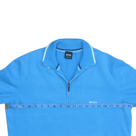 Hugo Boss Men Blue Cotton 1/2 Zip Jumper Size M Casual Knitwear