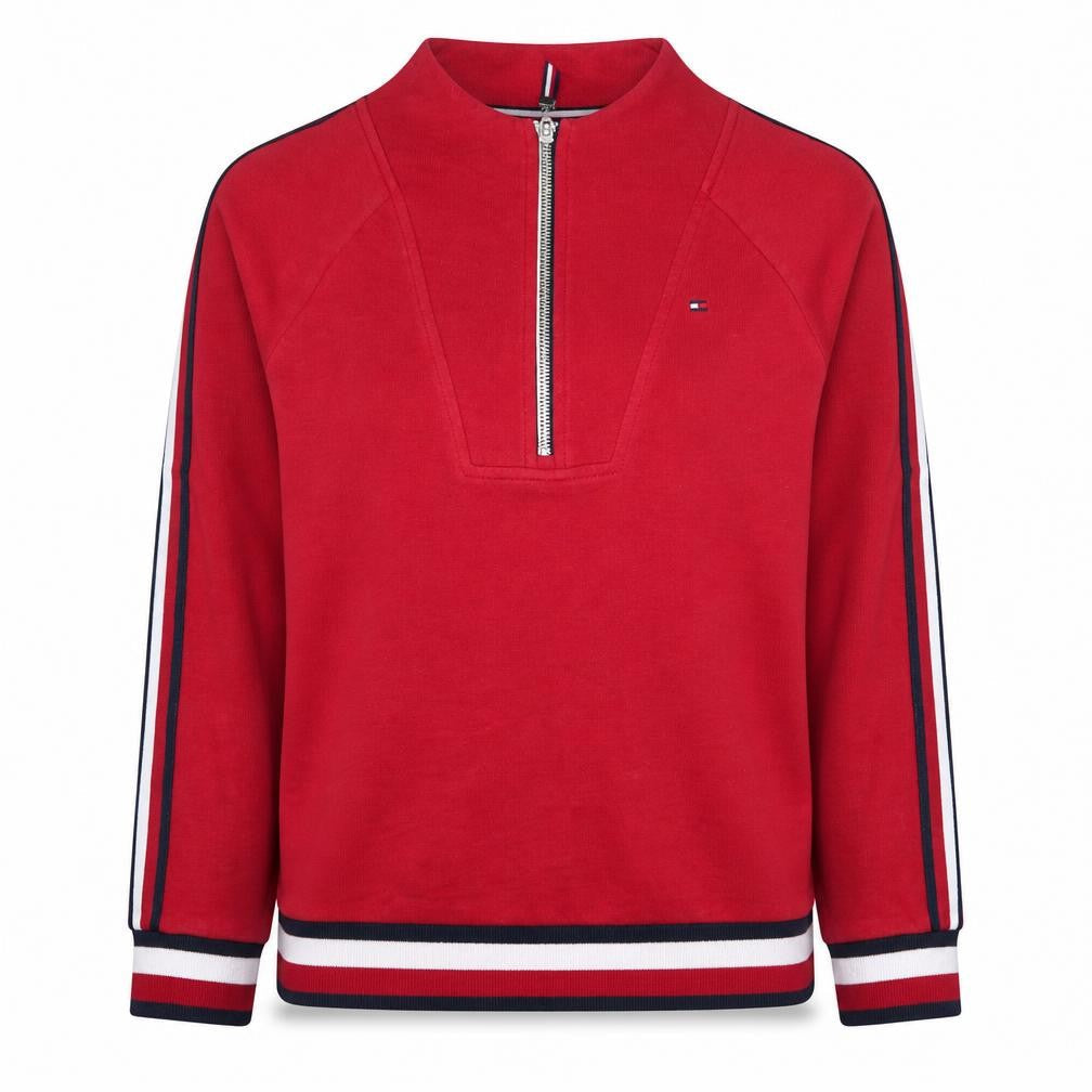 Tommy Hilfiger Womens Red 1/2 Zip Sweatshirt M Cotton Logo Trim