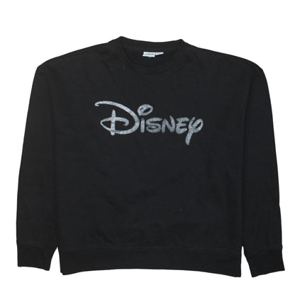 Disney Womens Black Glitter Logo Pullover Sweatshirt Size M