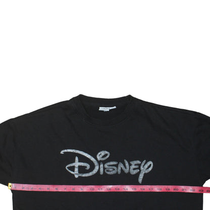 Disney Womens Black Glitter Logo Pullover Sweatshirt Size M