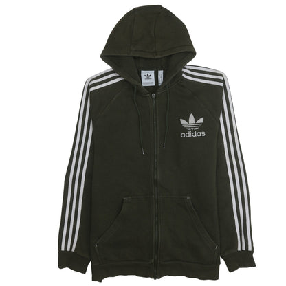 adidas Men's Green Full Zip Hoodie Size M with Logo and Stripes