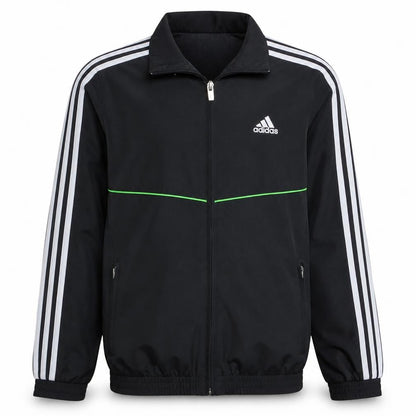 Front view of Adidas boys’ black 10-11 years track jacket lightweight zip sports top