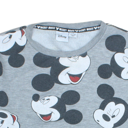 Disney Women Grey Mickey Mouse Print Pullover Sweatshirt Size S