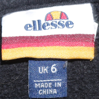 Ellesse Womens Black Pullover Hoodie UK 6 Cotton Blend Logo Casual
