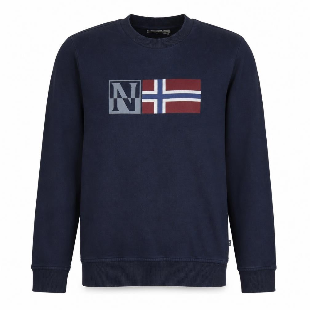 Napapijri Men's Blue Logo Crew Neck Cotton Sweatshirt M