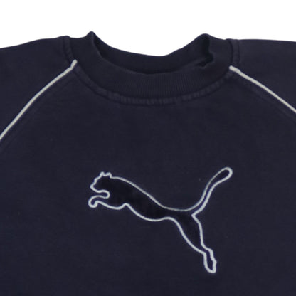 Puma Men Navy Blue Crew Neck Pullover Sweatshirt Size 16 Logo Casual