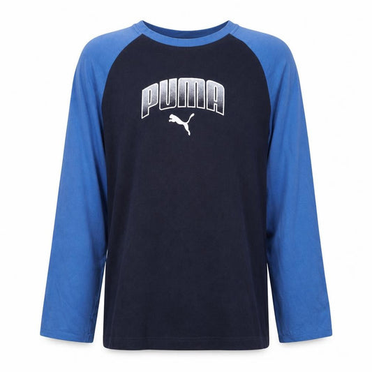 Front view of Puma Men's Blue Colourblock Long Sleeve Cotton Top XL