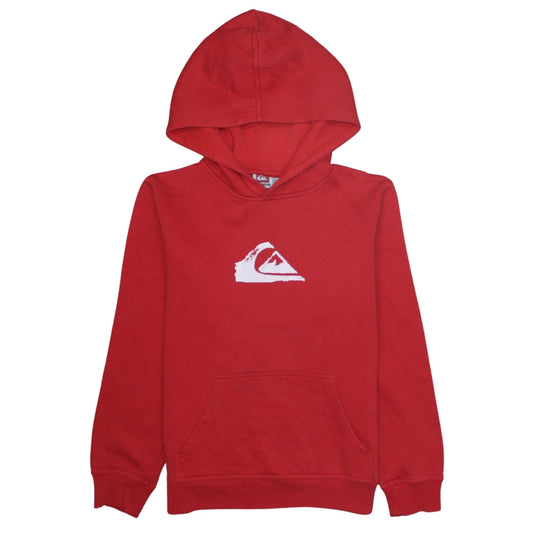 Additional front view of Quiksilver Teens Red Pullover Hoodie, size 14, Cotton Logo Surf Style