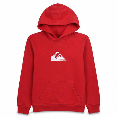 Front view of Quiksilver Teens Red Pullover Hoodie, size 14, Cotton Logo Surf Style