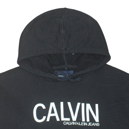 Calvin Klein Jeans Women's Black Pullover Hoodie L Logo Cotton Casual