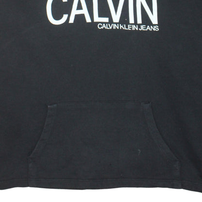 Calvin Klein Jeans Women's Black Pullover Hoodie L Logo Cotton Casual