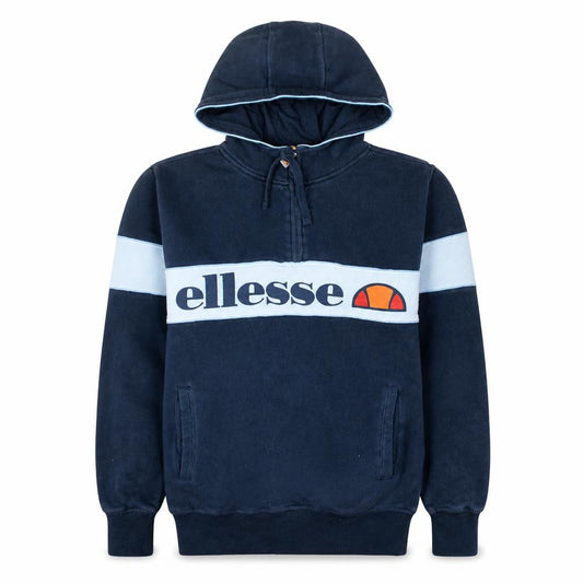 Front view of Ellesse Men’s Blue 1/2 Zip Hoodie S Retro Sports Cotton Blend
