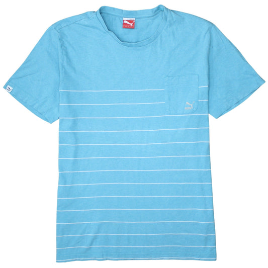 Puma Men's Blue Striped Crew Neck Cotton T-Shirt Size L
