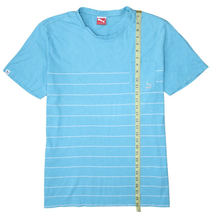 Puma Men's Blue Striped Crew Neck Cotton T-Shirt Size L