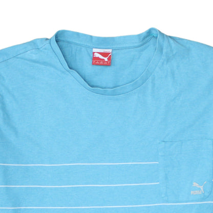 Puma Men's Blue Striped Crew Neck Cotton T-Shirt Size L
