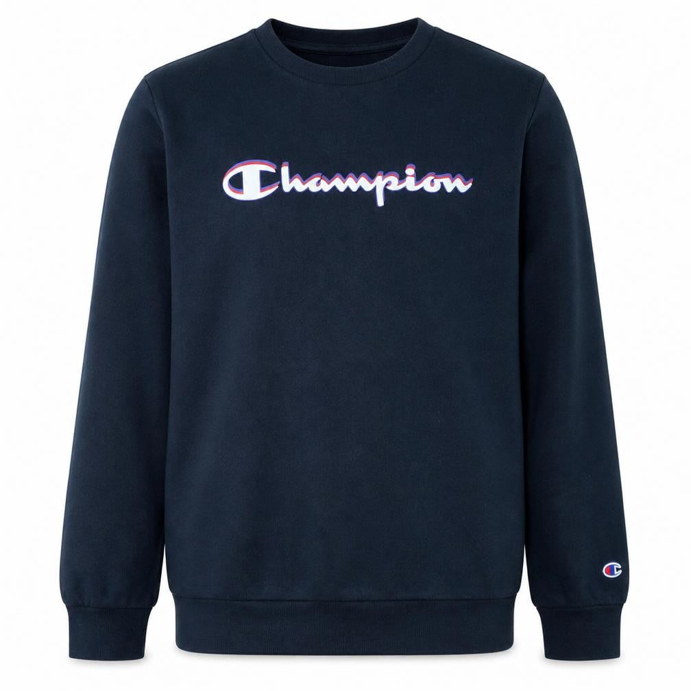 Front view of Champion boys’ black pullover sweatshirt 15-16 years logo crew neck fleece