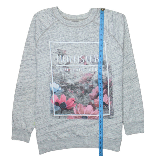 Hollister Womens Grey Floral Graphic Pullover Sweatshirt Size S
