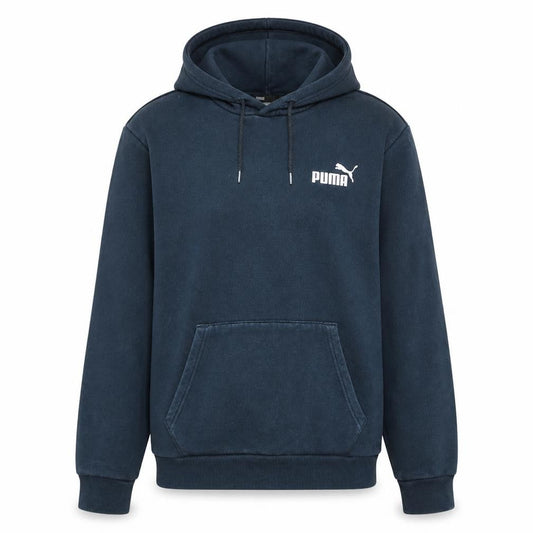 Front view of Puma Men's Blue Pullover Hoodie, size S, Sports Fleece Sweatshirt