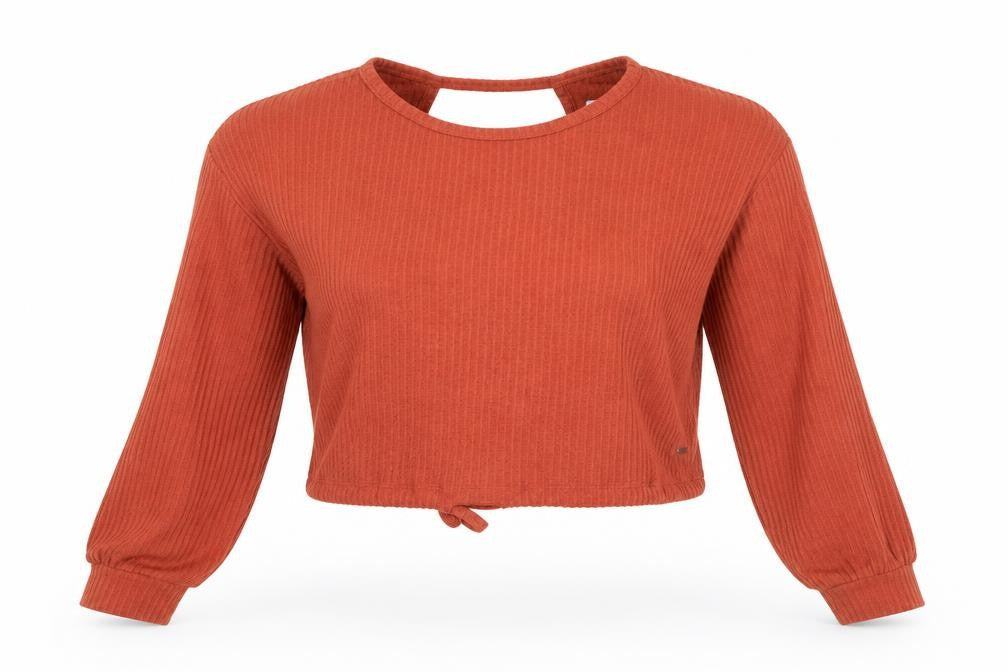 Hollister Womens Brown Cropped Long Sleeve Knit Top XS