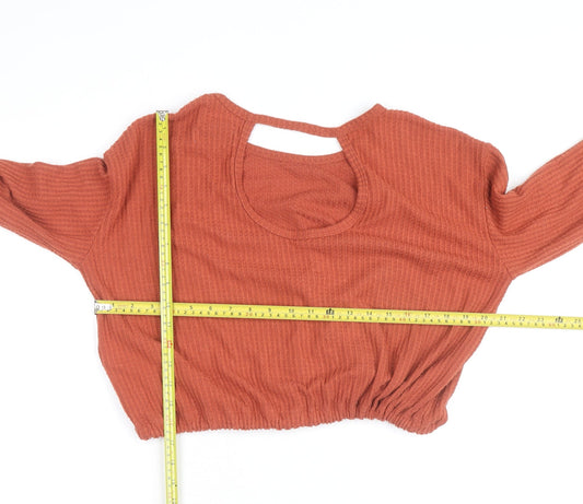 Hollister Womens Brown Cropped Long Sleeve Knit Top XS