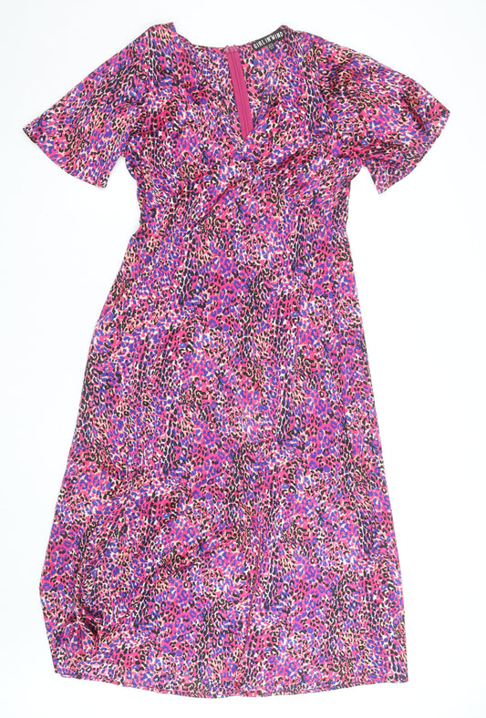 Girl In Mind Women's Multicoloured Animal Print Midi Wrap Dress Size 10