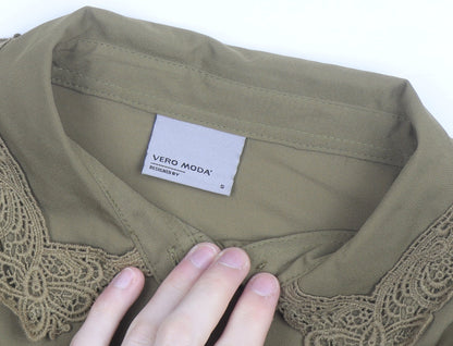 Vero Moda Women Green Collared Long Sleeve Woven Blouse Size S