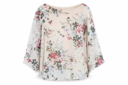 Stella Morgan Women Beige Floral Chiffon 3/4 Sleeve Tunic Blouse UK 10