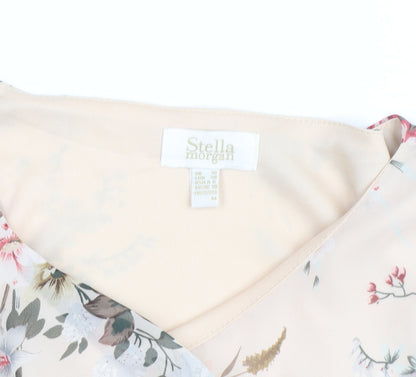Stella Morgan Women Beige Floral Chiffon 3/4 Sleeve Tunic Blouse UK 10