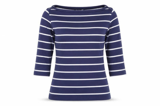 Savida Women Blue Striped 3/4 Sleeve Boat Neck Top Size 10
