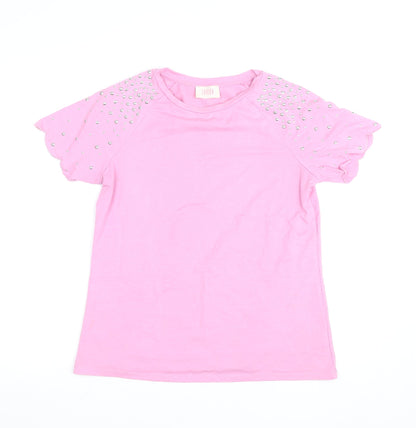 Savida Women's Pink Studded Short Sleeve Cotton T-Shirt Size 10