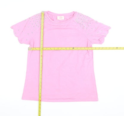 Savida Women's Pink Studded Short Sleeve Cotton T-Shirt Size 10