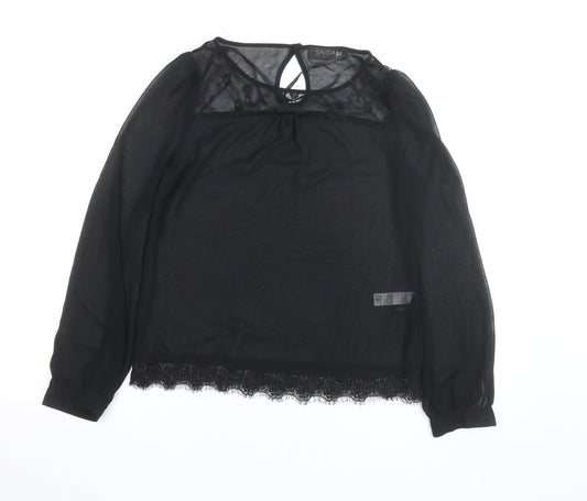 Savida Women's Black Lace Long Sleeve Blouse UK 10